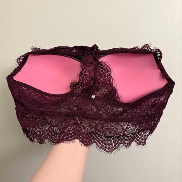 PINK Victoria's Secret Purple Lace Push Up High Neck Racerback Bralette L A - C - Picture 4 of 5